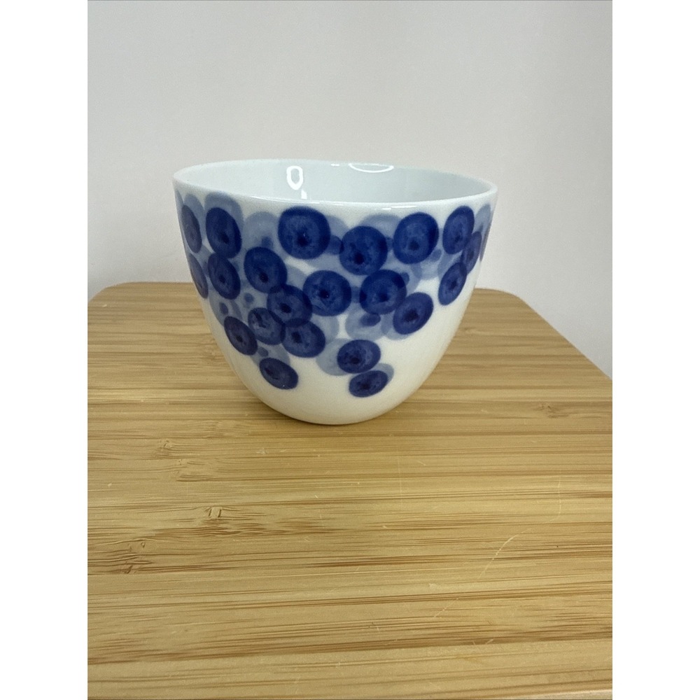 Crate & Barrel Rika 5oz Porcelain Cups No Handle Blue Dots 2.75" Blueberries 1pc